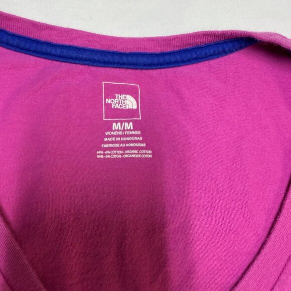 The North Face V-Neck Logo Tee Magenta Pink Women’s Medium Organic Cotton EUC - Picture 4 of 8